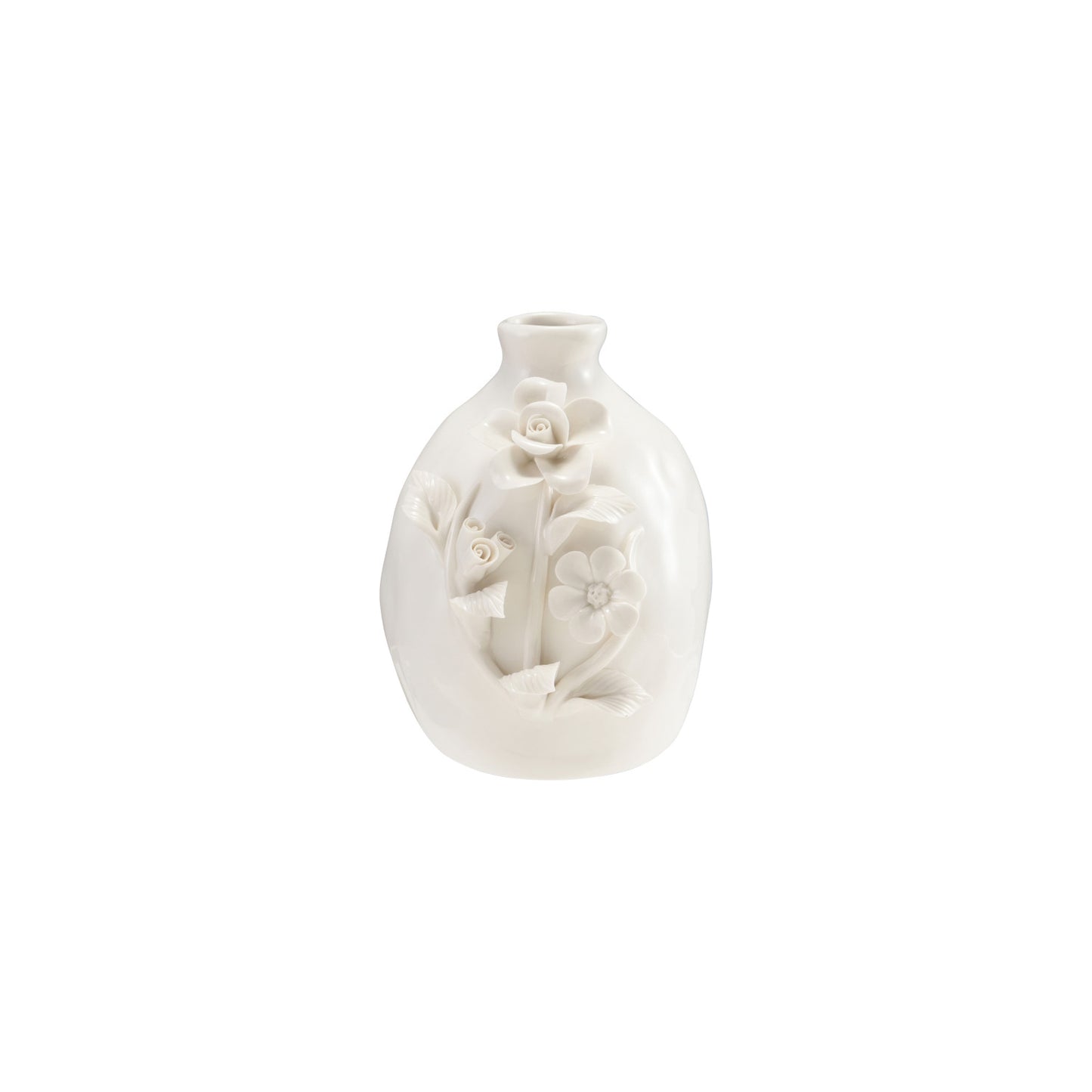 Stoneware Vase with 3D Flowers, White