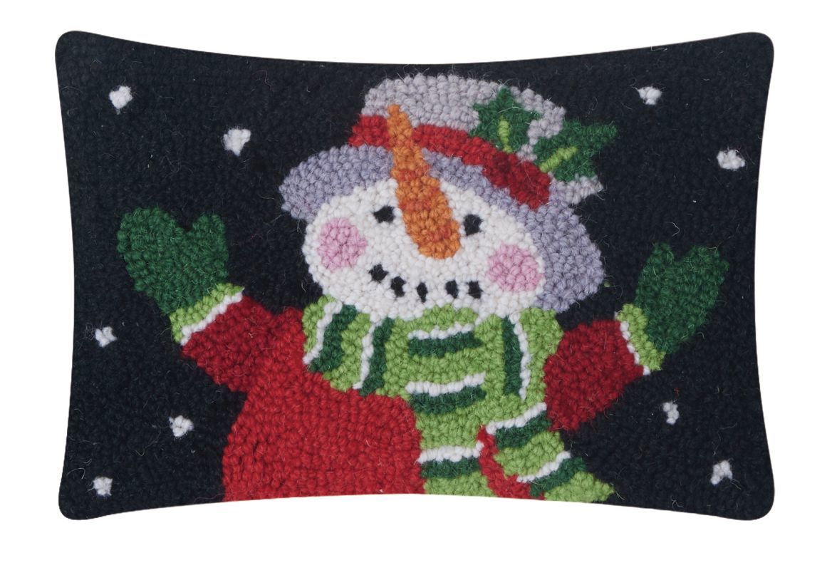 Holiday Snowman Hook Pillow Poly Filled