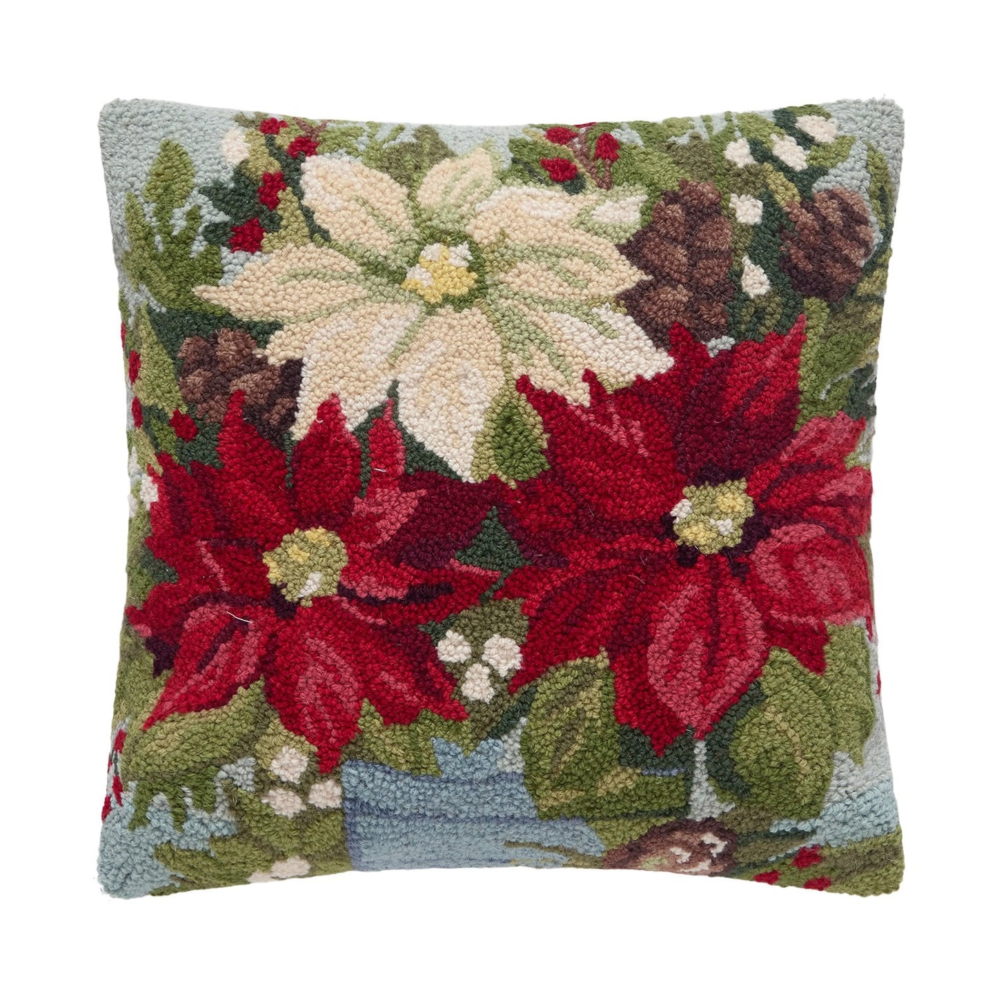 Poinsettias Hook Pillow Poly Filled