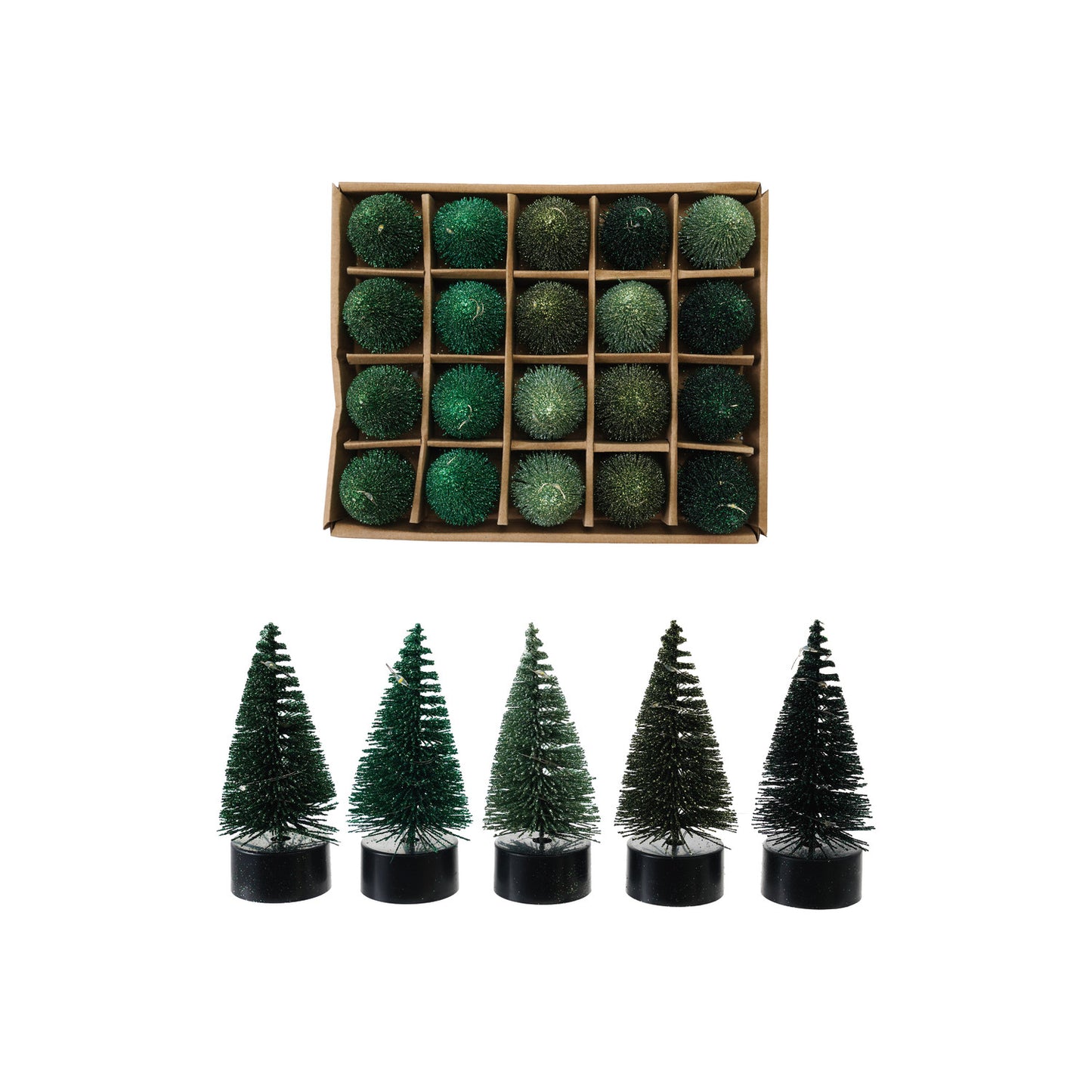 Plastic Bottle Brush Tree with LED Lights, 5 Styles (Battery Included)