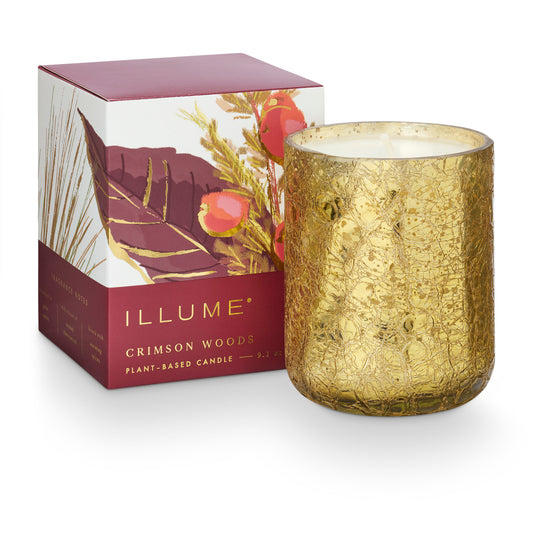 Crimson Woods Small Boxed Crackle Glass Candle