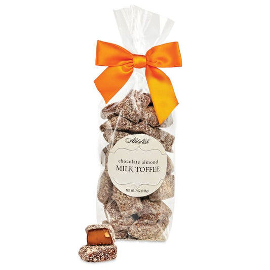 7 oz Holiday Milk Choc Butter Almond Toffee, bag w/bow/4 ct