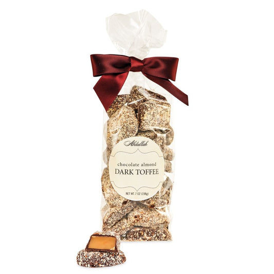7 oz Dark Chocolate Butter Almond Toffee, bag w/bow/4 ct