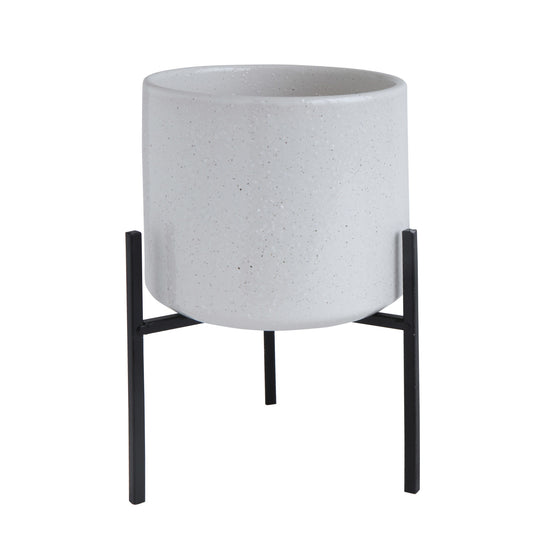 Stoneware Planter with Stand, Set of 2