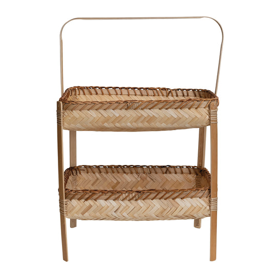 Decorative Hand-Woven Bamboo 2-Tier Basket w/ Handle, Natural