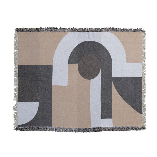Woven Recycled Cotton Blend Throw w/ Geometric Design & Fringe, Multi Color