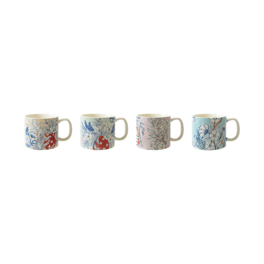 14 oz. Stoneware Mug w/ Flowers, 4 Styles