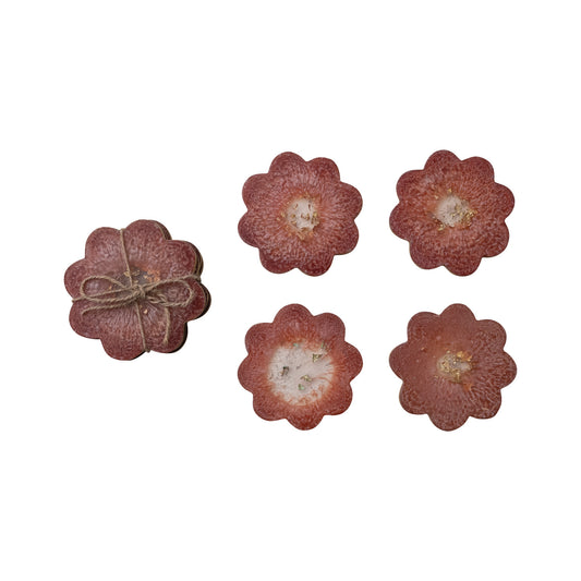 Flower Shaped Coasters with Gold Foil, Set of 4 Tied with Jute (Each One Will Vary)