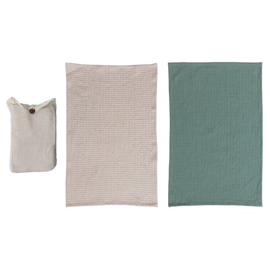 Cotton Waffle Weave Tea Towels, Set of 2 in Bag