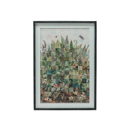 Wood Framed Glass Wall Décor w/ Fern Fronds Print ©