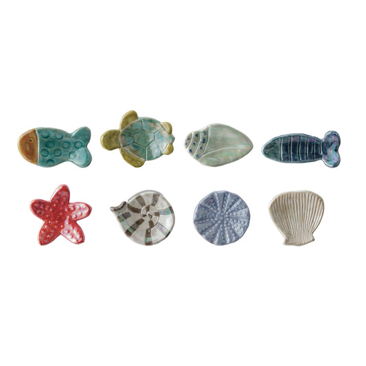 Hand-Painted Stoneware Sea Life Shaped Dish, Iridescent Finish, 8 Styles ©
