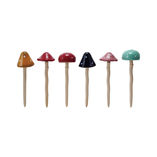 Stoneware Mushroom Plant Stake, 6 Styles (Each Will Vary)