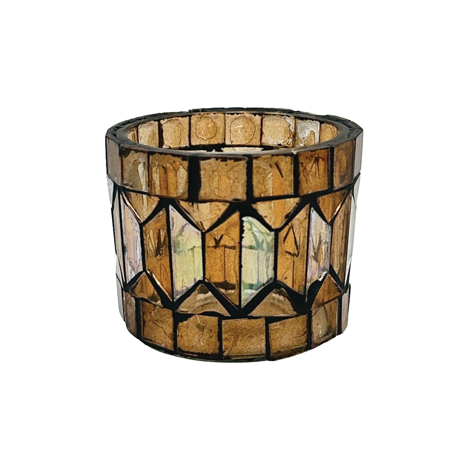 Glass Mosaic Tealight Holder, Brown & Pink
