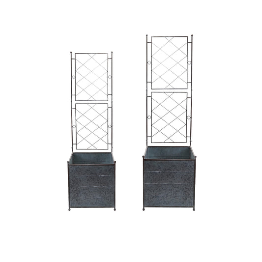 Galvanized Metal Planters with Trellis, Set of 2, KD