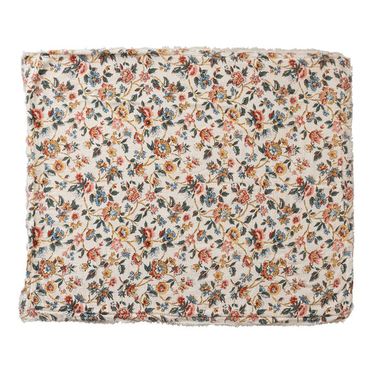 Woven Cotton Printed Throw w/ Sherpa Back, Flower Pattern & Fringe