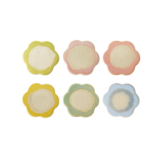 Stoneware Flower Shaped Trivet, Reactive Crackle Glaze, 6 Colors (Each One Will Vary)