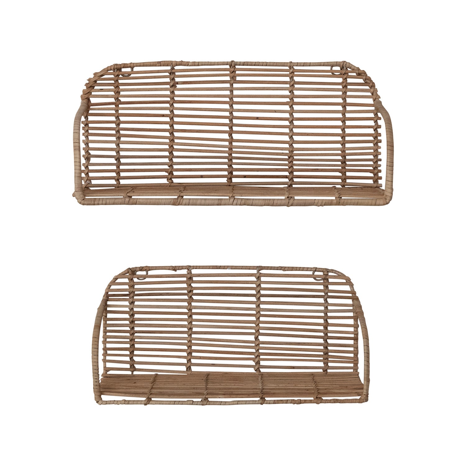 Hand-Woven Rattan & Metal Wall Shelves, Natural, Set of 2