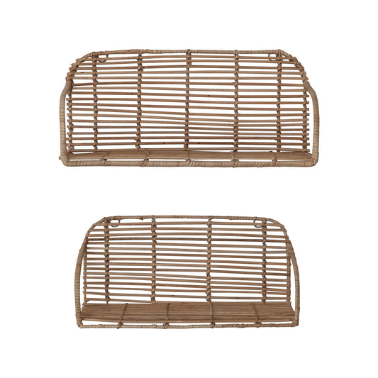 Hand-Woven Rattan & Metal Wall Shelves, Natural, Set of 2
