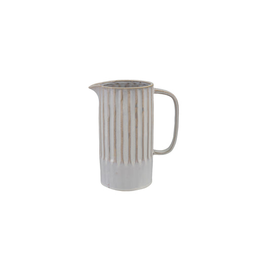 7"L x 4"W x 8-1/2"H 1-3/4 Quart Stoneware Ribbed Pitcher, White (Each One Will Vary)