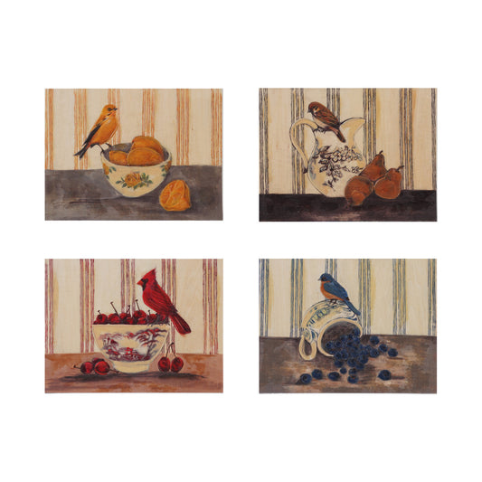 Hand-Painted Wood Wall Decor with Bird on Dish, 4 Styles ©