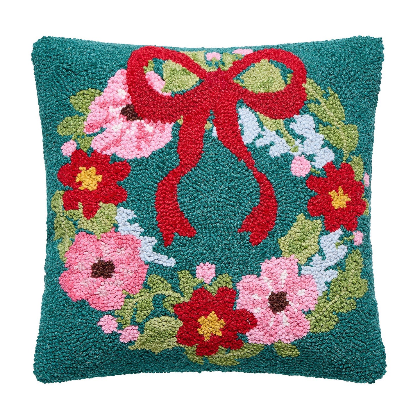 Green & Pink Wreath Hook Pillow Poly Filled