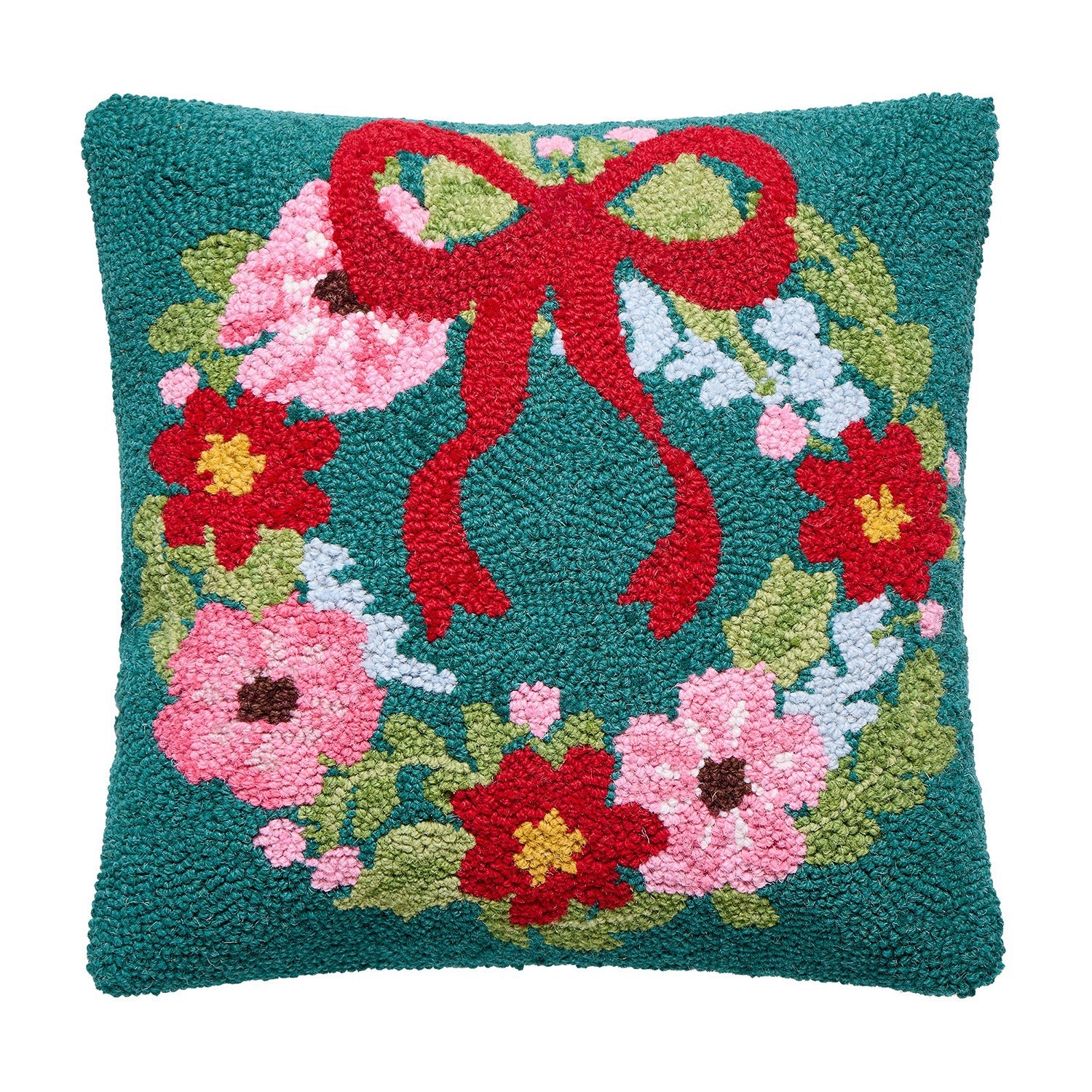 Green & Pink Wreath Hook Pillow Poly Filled