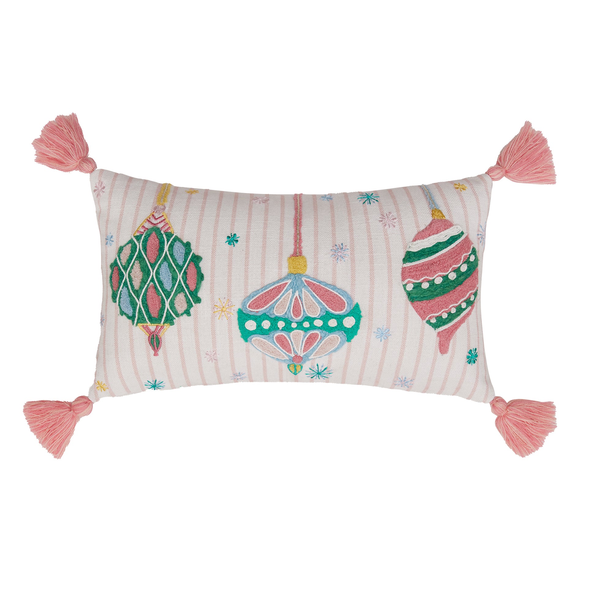 Holiday Bright's Ornaments W/Tassels Pillow