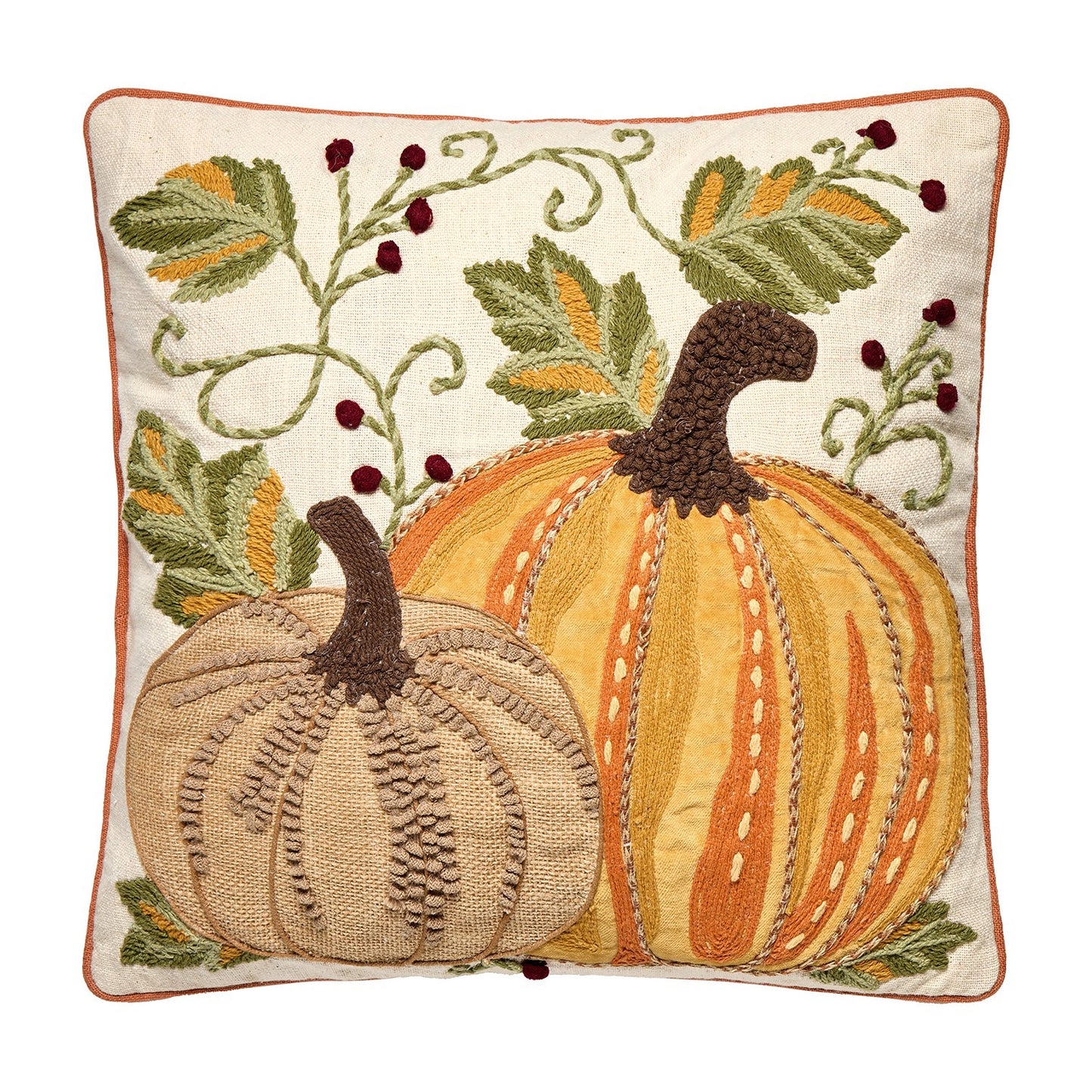 Harvest Pumpkin Duo Embroidered Pillow Poly Filled