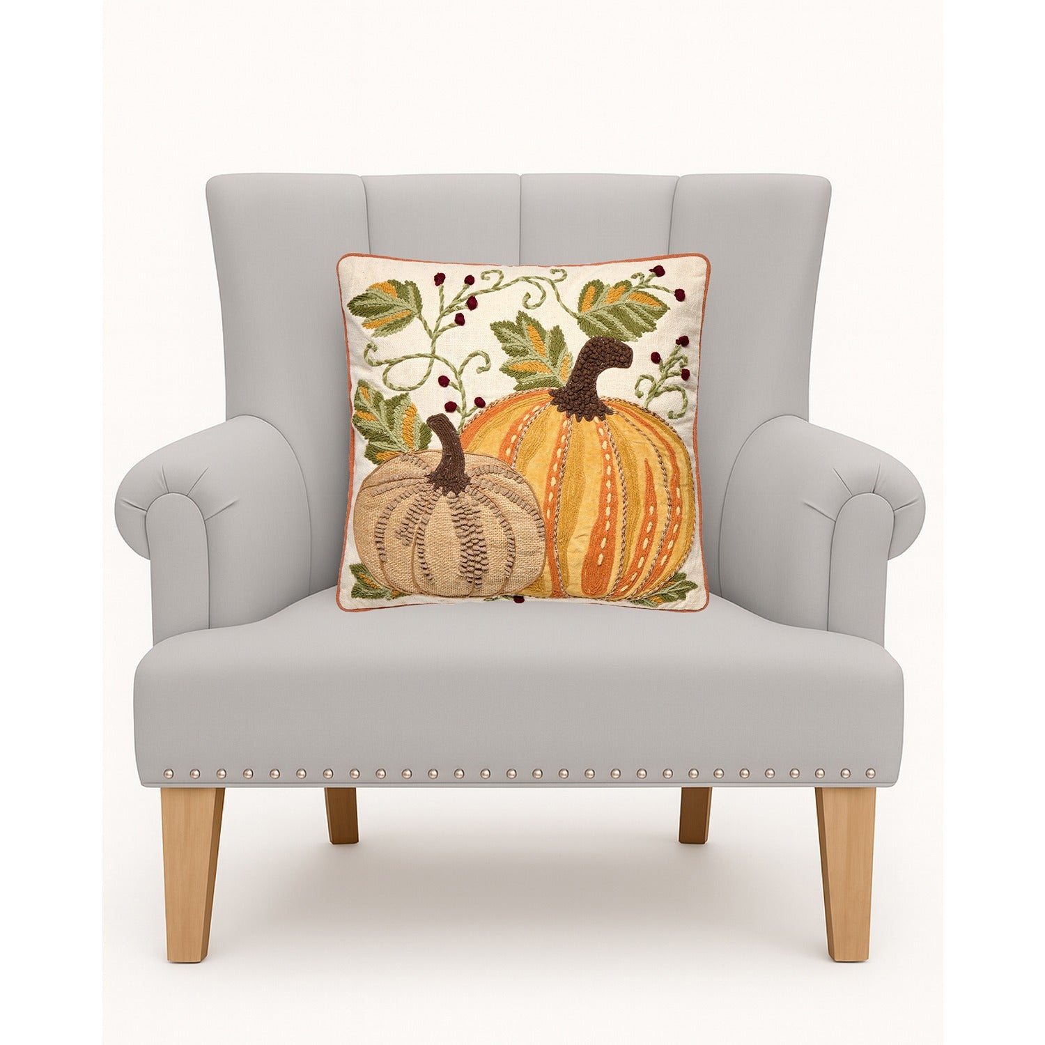 Harvest Pumpkin Duo Embroidered Pillow Poly Filled