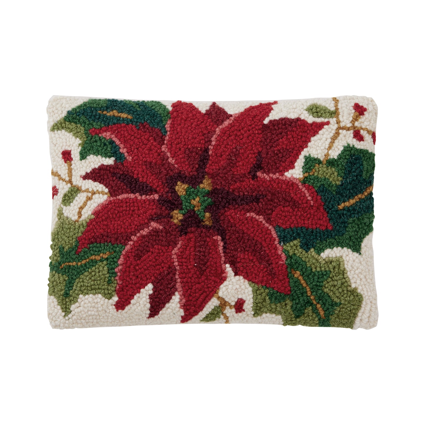 Christmas Poinsettia Hook Pillow Poly Filled M/3