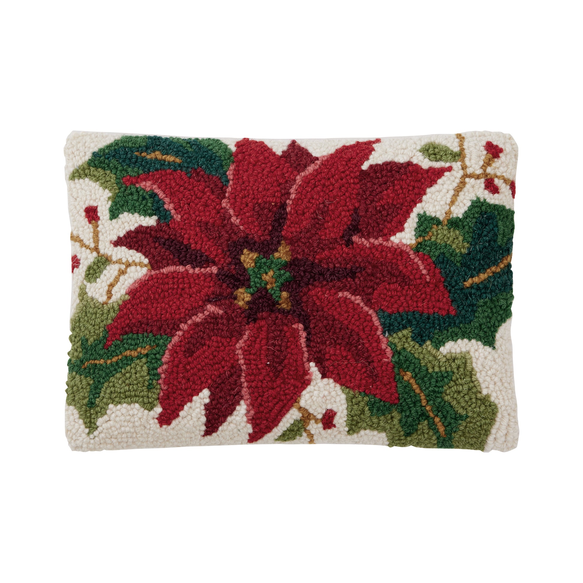 Christmas Poinsettia Hook Pillow Poly Filled M/3
