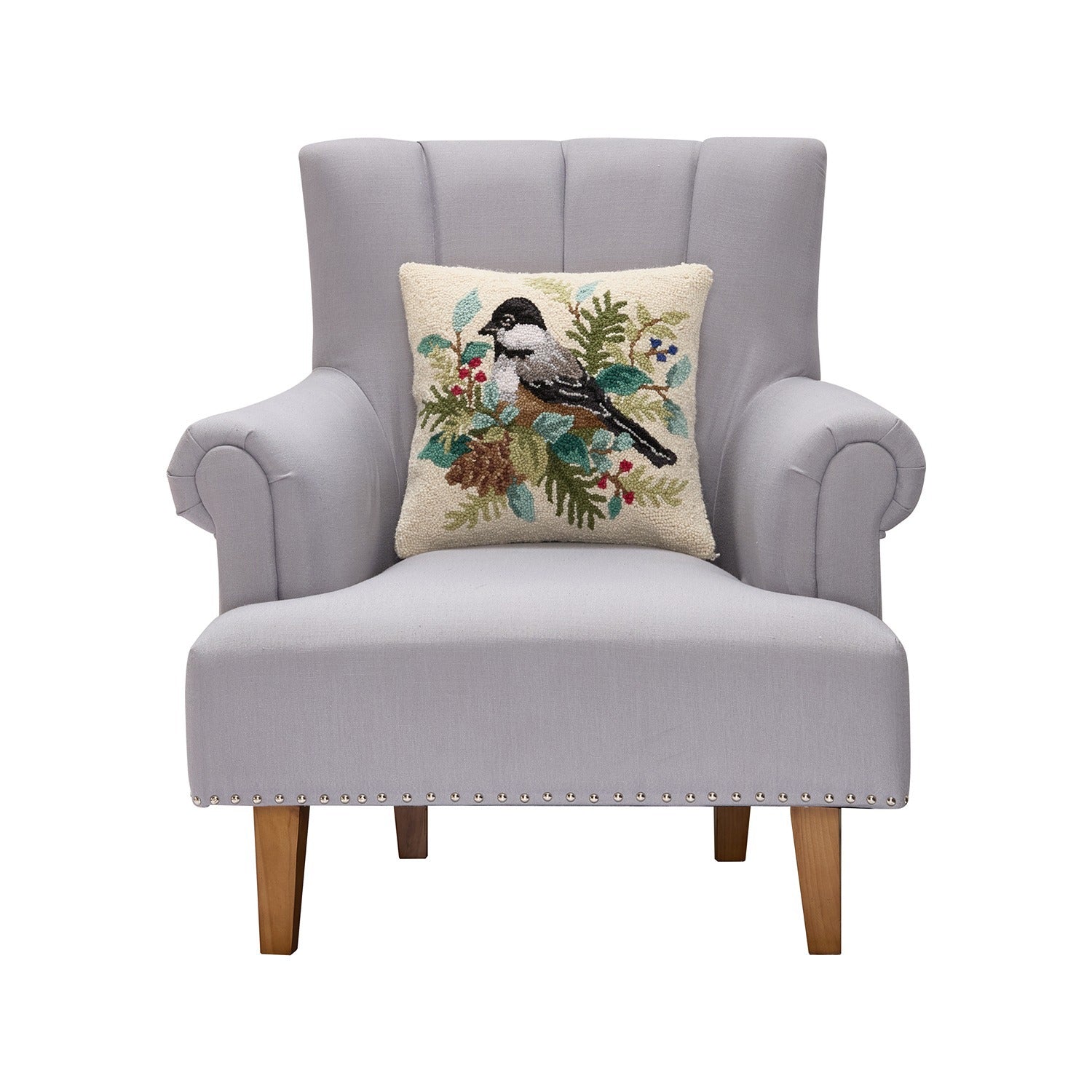 Holiday Chickadee Hook Pillow Poly Filled