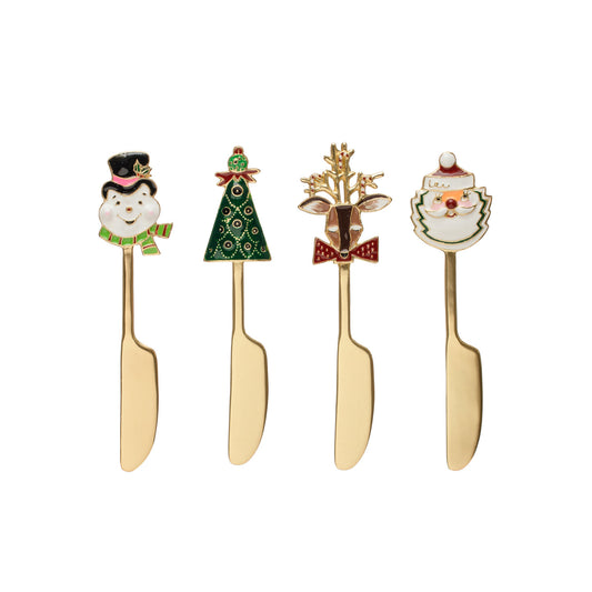 5"L Zinc Alloy Canape Knife w/ Enameled Holiday Icon Handle, 4 Styles
