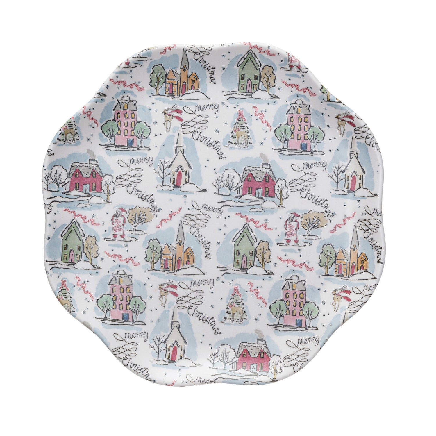 Bamboo Melamine Scalloped Plate w/ Holiday Pattern, Multi Color ©
