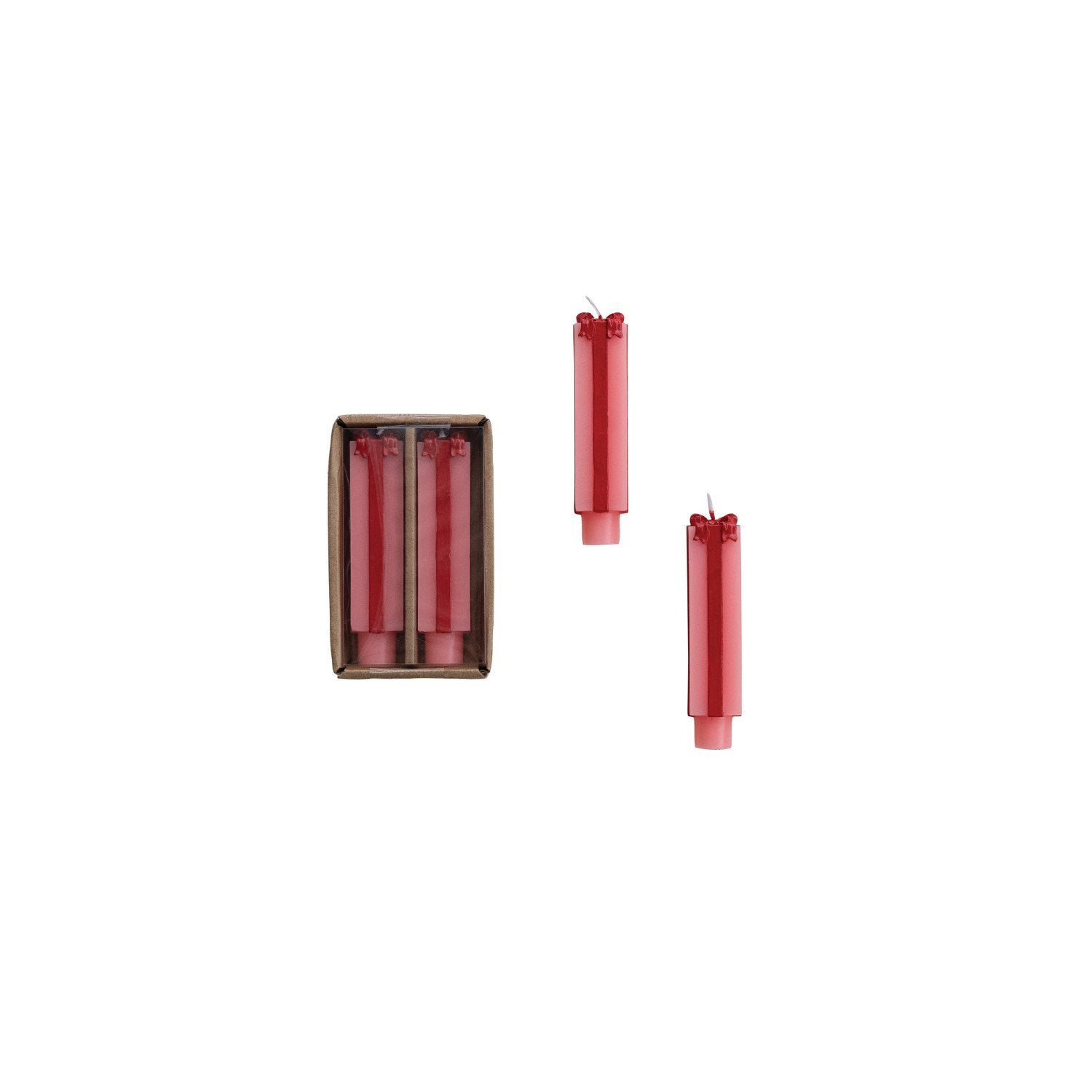 Unscented Package Shaped Taper Candles in Box, Pink & Red, Set of 2