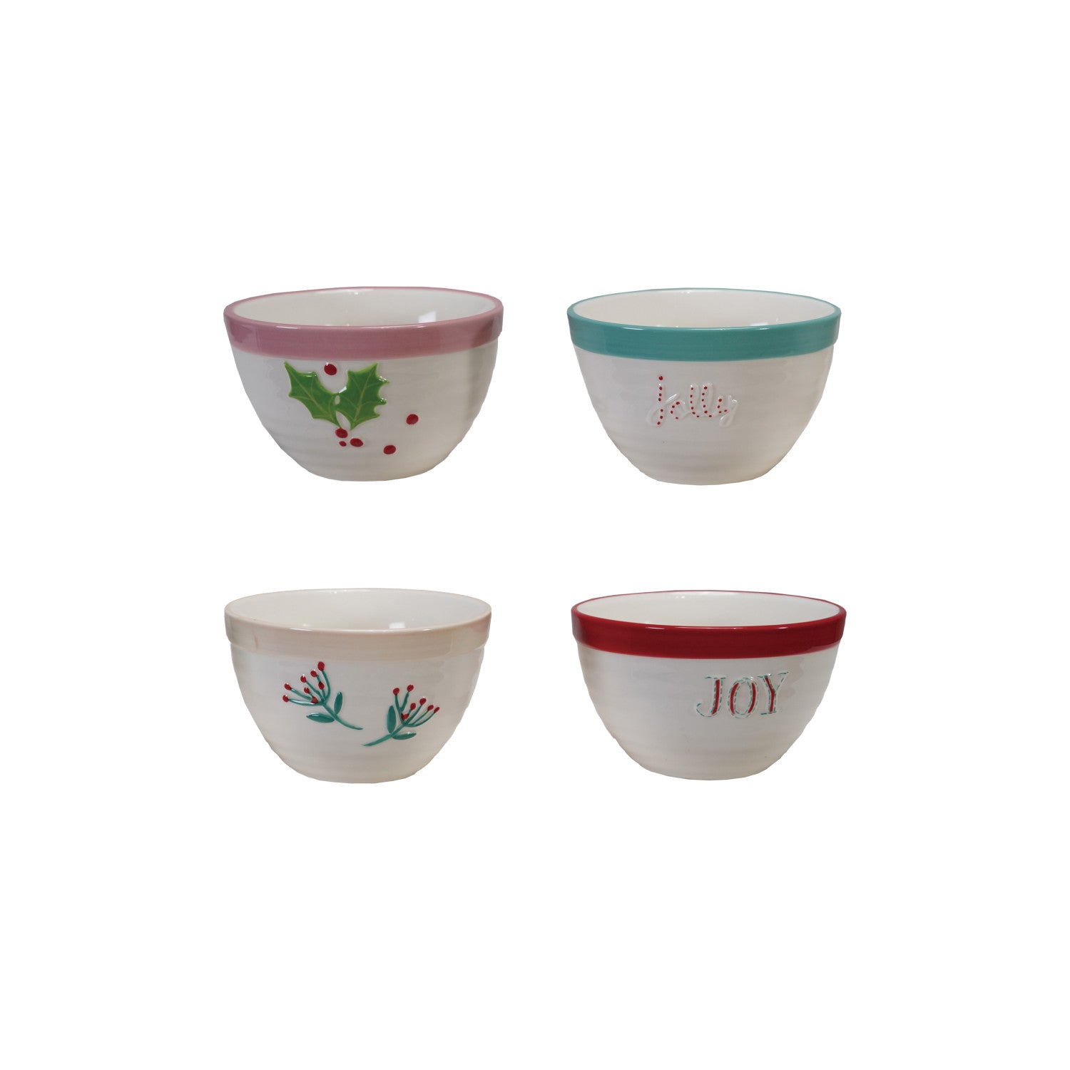 Stoneware Bowl with Holiday Word/Botanicals, 4 Styles ©
