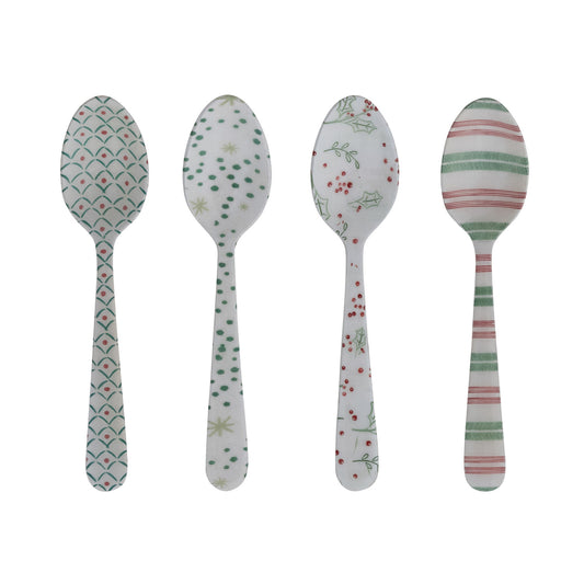 Enameled Stainless Steel Spoon with Holiday Pattern, 4 Styles ©