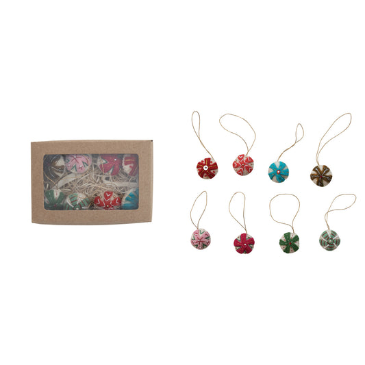 Handmade Wool Felt Candy Ornaments with Embroidery, Boxed Set of 8