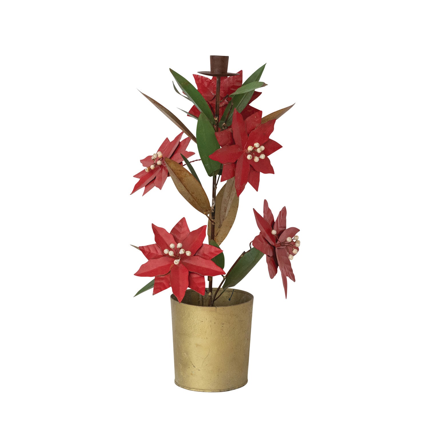 Hand-Painted Metal Vintage Reproduction Toleware with Taper Holder