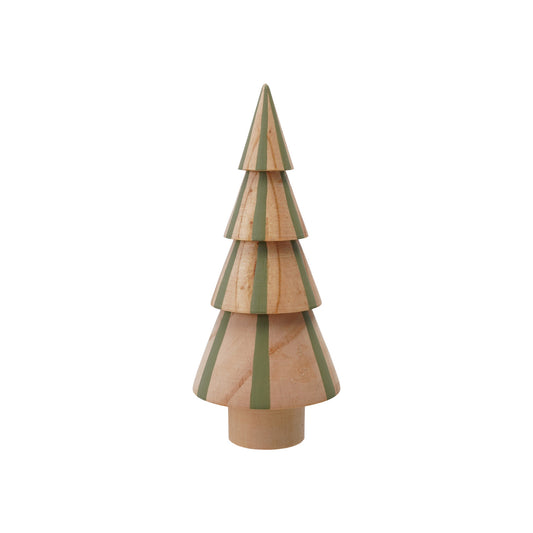 Hand-Painted Wood Tree with Stripes, Natural & Green