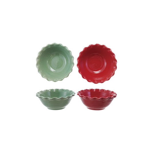 10" Round x 4"H Stoneware Scalloped Bowl, 2 Colors