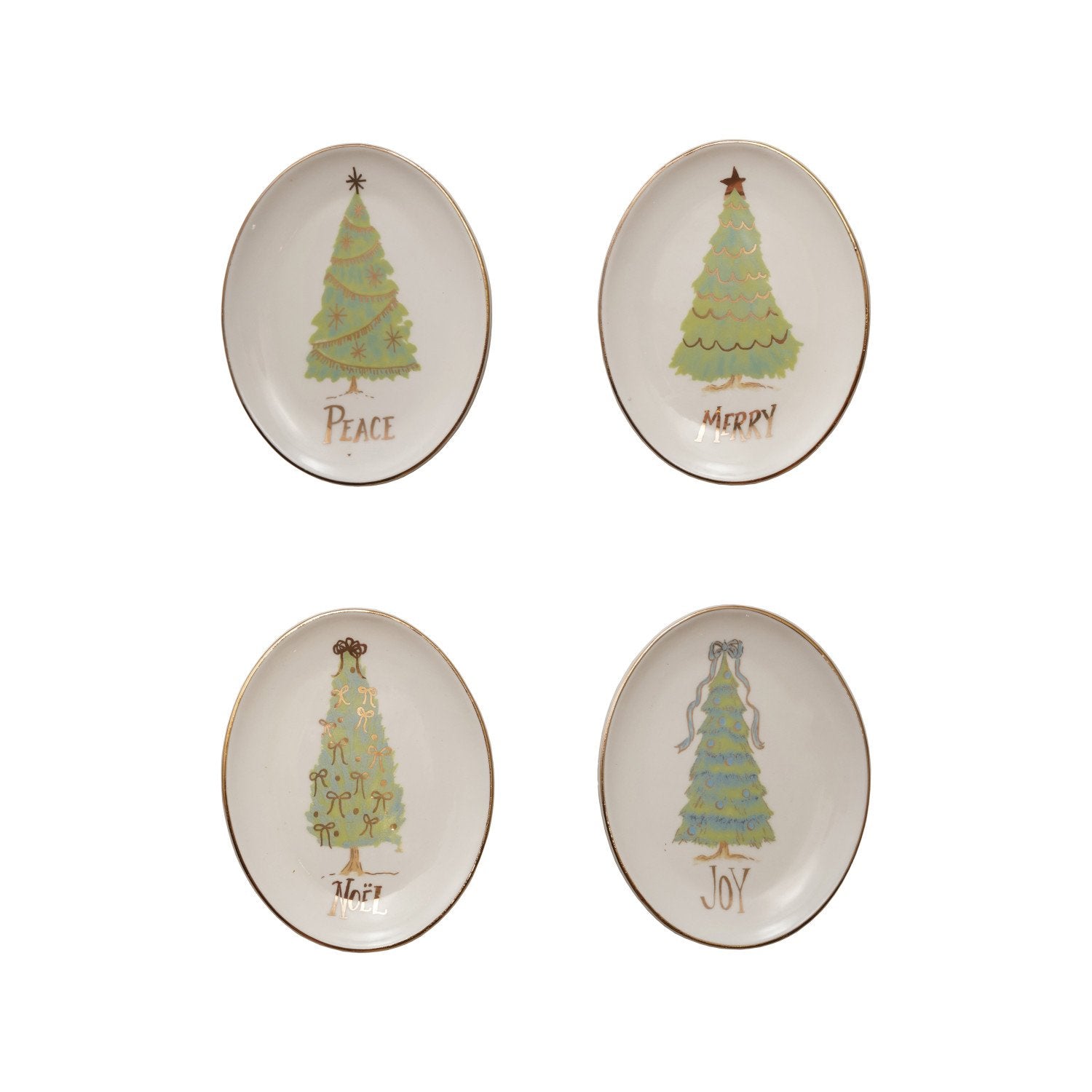 Oval Stoneware Dish with Christmas Tree, Word, 4 Styles ©