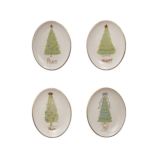 Oval Stoneware Dish with Christmas Tree, Word, 4 Styles ©