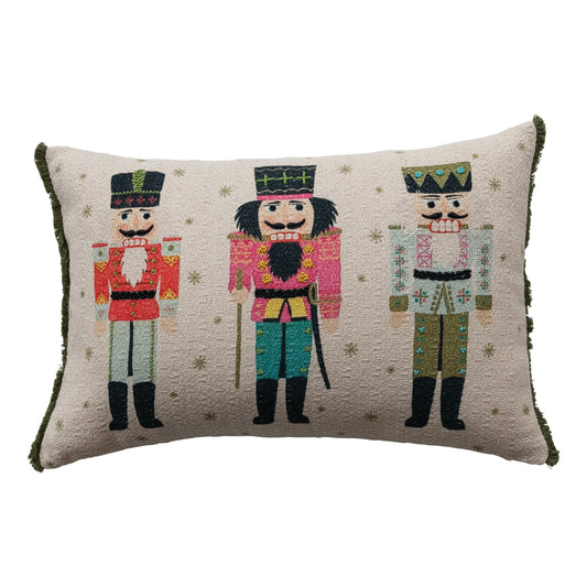 Cotton Slub Printed Lumbar Pillow with Eyelash Fringe