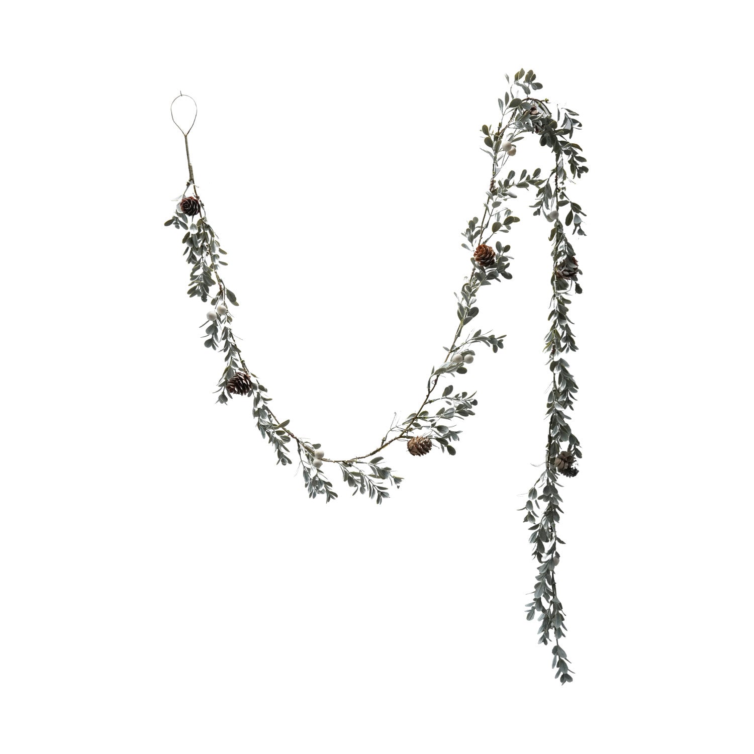 72"L x 4"H Faux Boxwood Garland with Pinecones & White Berries