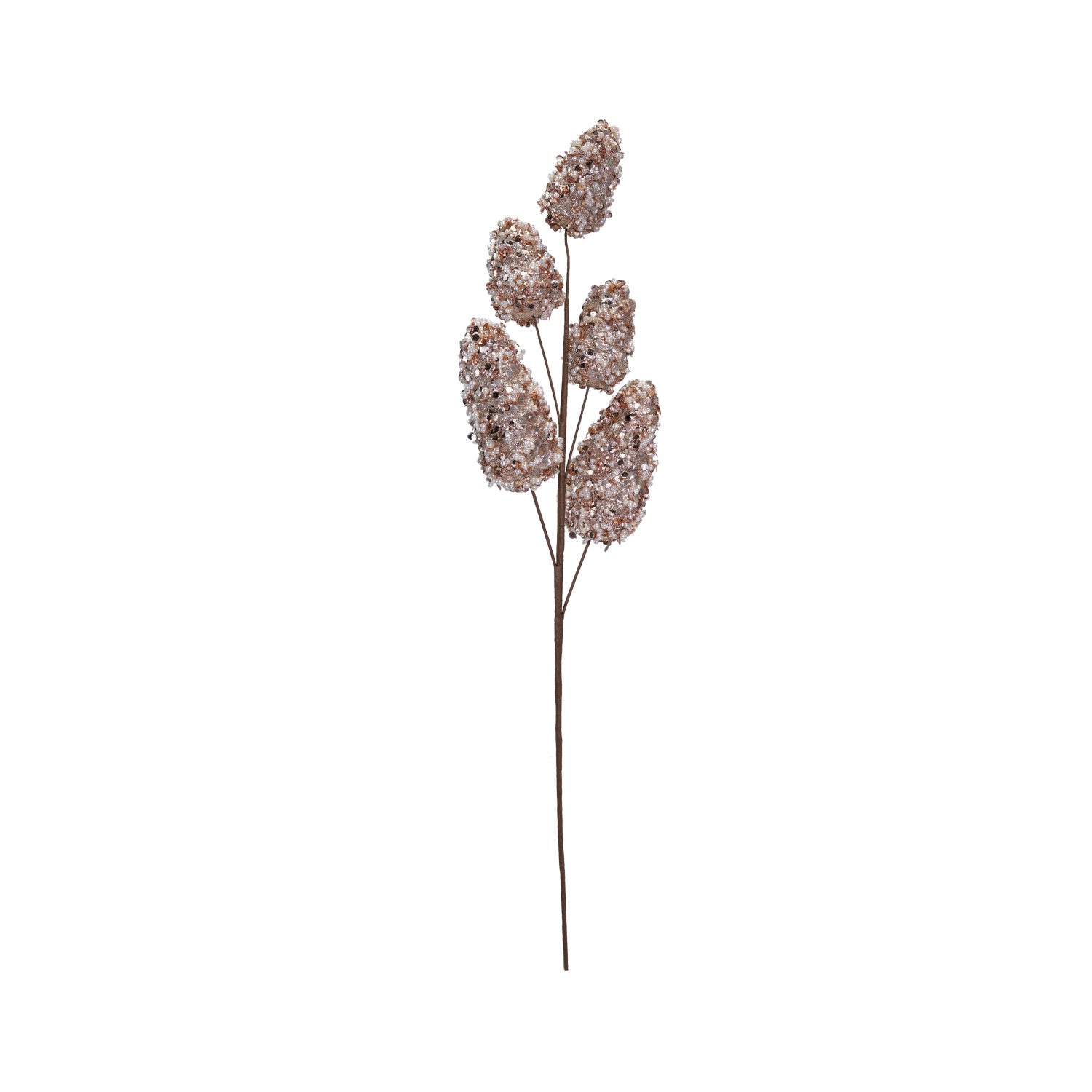 Foam Pinecone Stem with Faux Pearls, Ice Finish, Rose Gold Color