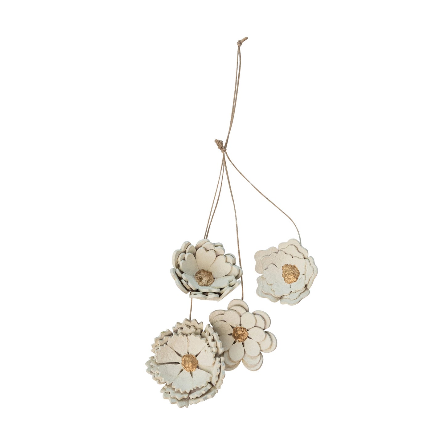 9"H Paper Mache Flower Bunch Ornament, Cream Color & Gold Finish