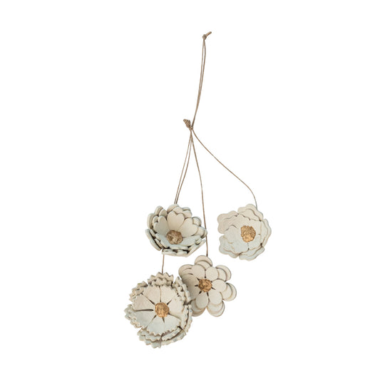 9"H Paper Mache Flower Bunch Ornament, Cream Color & Gold Finish